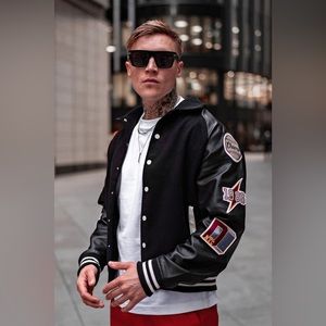 Fashion Nova Men’s All Around The World Varsity Jacket - Black -  XXL